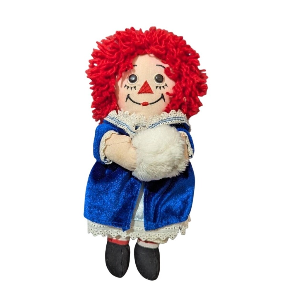 Applause Raggedy Ann Doll With Blue‎ Velvet Dress & Red Yarn Hair 9" hand muff